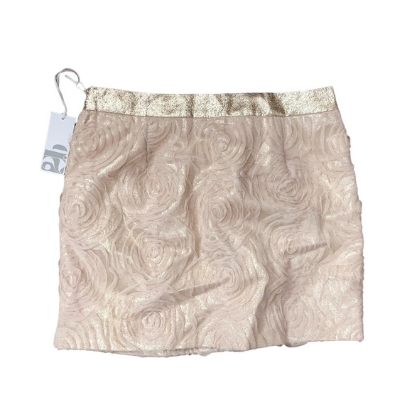 NWT 2b. RYCH | 2B. Rych Cream Gold & Rosette Skirt Size 8 (M) mini Date skirt - Picture 3 of 7